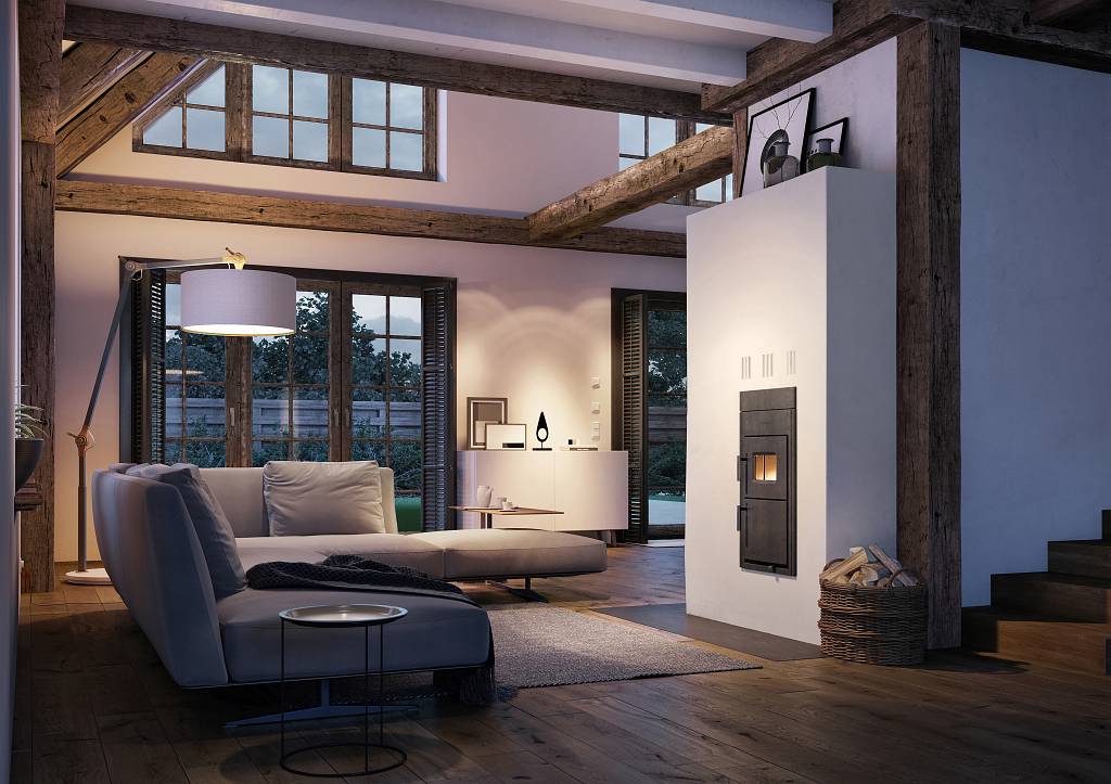 Moderne Technik in einem ansprechenden Wohnumfeld: Die neuen Buderus Festbrennstoff-Heizeinsätze Logaflame eignen sich sehr gut als Austauschgeräte in bestehenden Gebäuden. © Bosch Thermotechnik GmbH, Buderus Deutschland  © Bosch Thermotechnik GmbH, Buderus Deutschland